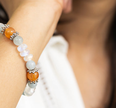 Woman Fertility Support Bracelet- Aquamarine , Carnelian , Rainbow moonstone- multi stone healing bracelet