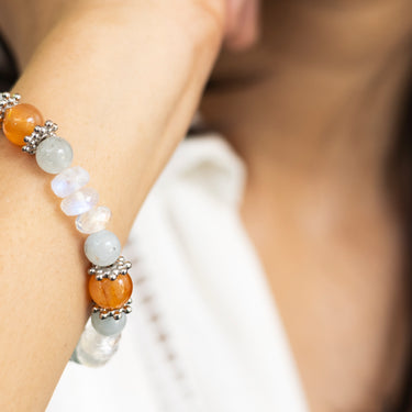 Fertility Bracelet- Aquamarine , Carnelian , Rainbow moon- multi stone healing bracelet