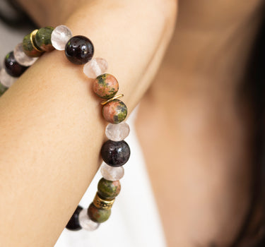 Heart Healing Love Bracelet- Unakite, Garnet, Rose Quartz Natural Stones