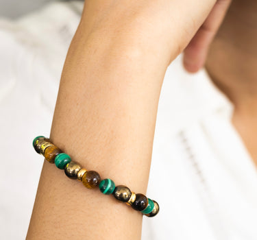 Wealth and Abundance Bracelet -Malachite, Pyrite & Tiger's Eye Natural Stones