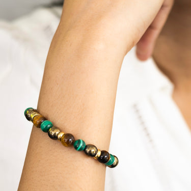 Alchemy of Abundance-Malachite, Pyrite & Tiger's Eye multi-stone healing bracelet