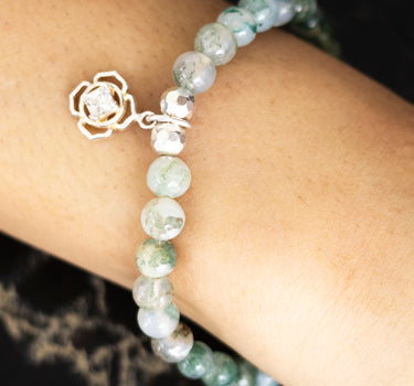 May - Moss Agate with flower charm