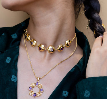 Golden Aura Amethyst Choker Necklace