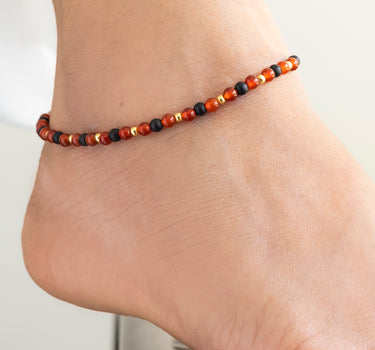 Carnelian & Matt onyx multi stone anklet
