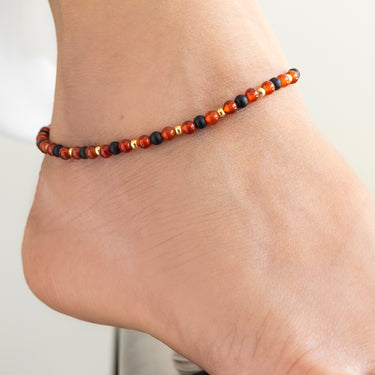 Carnelian & Matt onyx multi stone anklet