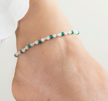 Rose Quartz & Green onyx multi stone anklet