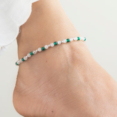 Rose Quartz & Green onyx multi stone anklet