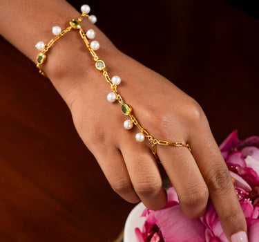Peridot & Pearl Hand Chain Bracelet