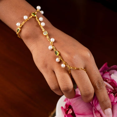 Peridot & Pearl Hand Chain Bracelet