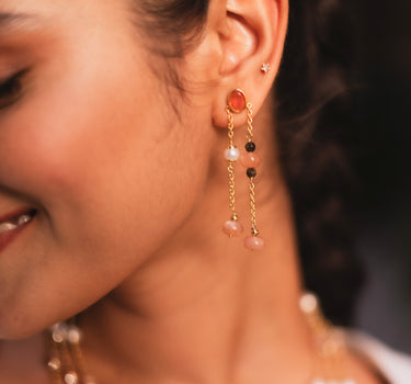 Peach Moonstone & Pearl Earrings
