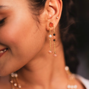 Peach Moonstone & Pearl Earrings
