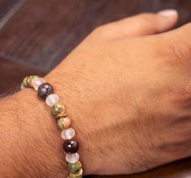 Heart Healing Love Bracelet- Unakite, Garnet, Rose Quartz Natural Stones