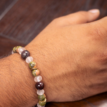 Heart Healer- Unakite, Garnet, Rose Quartz-multi stone healing bracelet