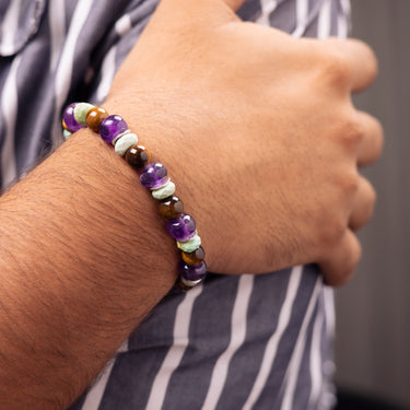 Travel Protection Bracelet- Turquoise Baati, Amethyst, Tiger Eye-Multi Stone Healing Bracelet