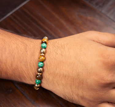 Wealth and Abundance Bracelet -Malachite, Pyrite & Tiger's Eye Natural Stones