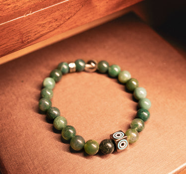 MAY- MOSS AGATE WITH EVIL EYE CHARM