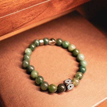 MAY- MOSS AGATE WITH EVIL EYE CHARM