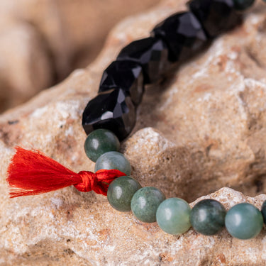Moss Agate with Black Onyx  Bracelet