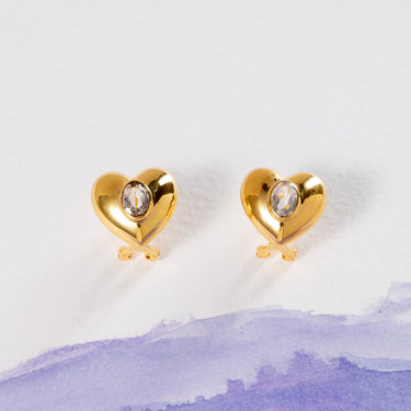 Crystal Heart Clear Quartz Stud Earrings
