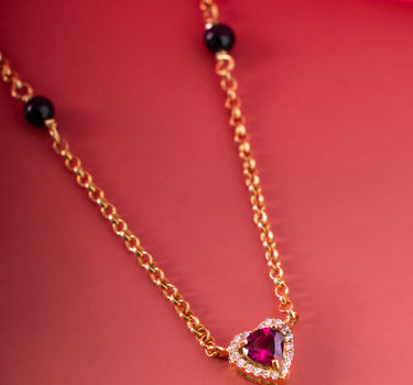 Pink Rhodolite Heart Mangalsutra Necklace