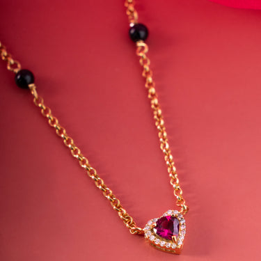 Pink Rhodolite Heart Mangalsutra Necklace