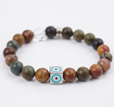 Multi Jasper Bracelet With Evil Eye