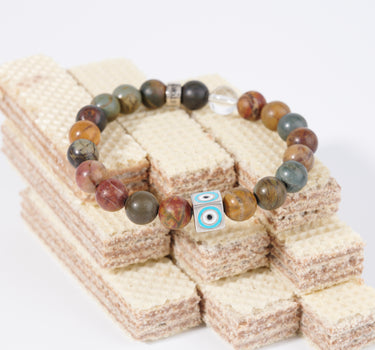 Multi Jasper Bracelet With Evil Eye