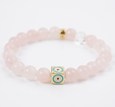 JANUARY- ROSE QUARTZ WITH EVIL EYE CHARM