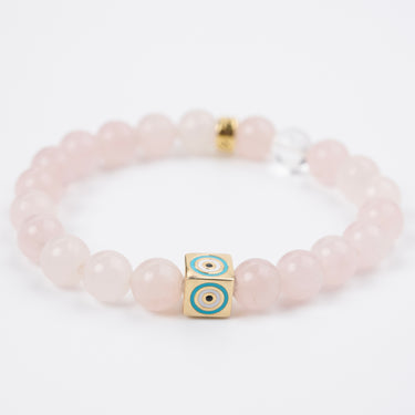 JANUARY- ROSE QUARTZ WITH EVIL EYE CHARM