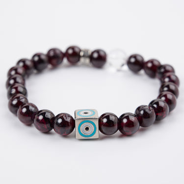 JANUARY- GARNET WITH EVIL EYE CHARM
