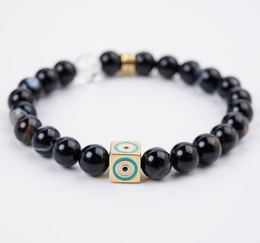 AUGUST- BLACK LACE AGATE WITH EVIL EYE CHARM