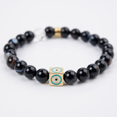 AUGUST- BLACK LACE AGATE WITH EVIL EYE CHARM