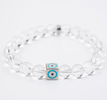 APRIL- CLEAR QUARTZ WITH EVIL EYE CHARM