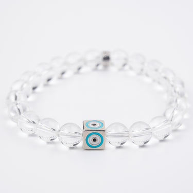 APRIL- CLEAR QUARTZ WITH EVIL EYE CHARM