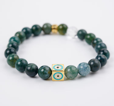 MAY- MOSS AGATE WITH EVIL EYE CHARM