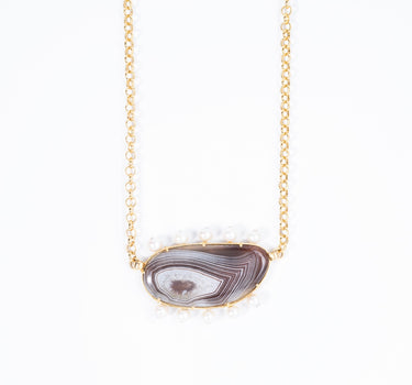 Botswana Agate Pearl Necklace