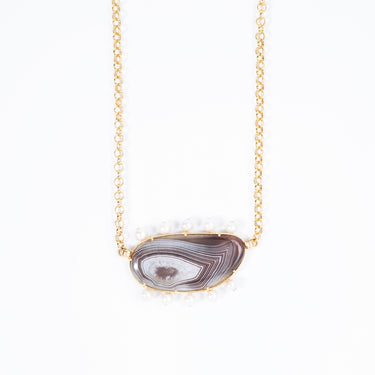 Botswana Agate Pearl Necklace