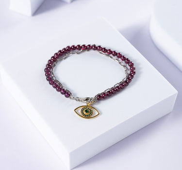 Garnet Rhodolite Evil Eye Bracelet