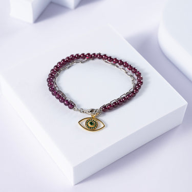 Garnet Rhodolite Evil Eye Bracelet
