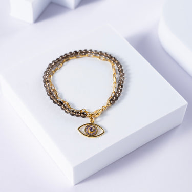 Smoky Quartz Evil Eye Bracelet