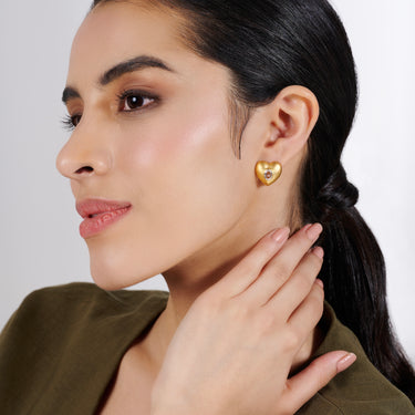 Crystal Heart Clear Quartz Stud Earrings