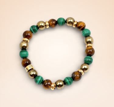Wealth and Abundance Bracelet -Malachite, Pyrite & Tiger's Eye Natural Stones