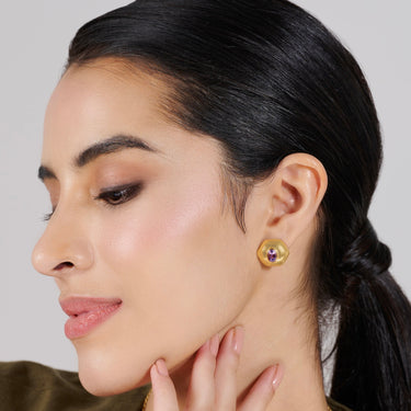 Light of Calm- Hexagon Amethyst Studs