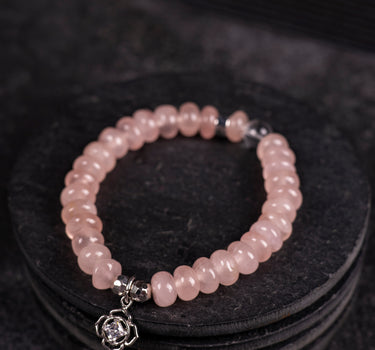 JANUARY- ROSE QUARTZ WITH FLOWER CHARM