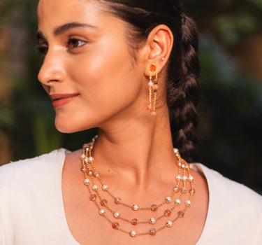 Peach Moonstone & Pearl Layered Necklace