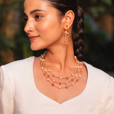 Peach Moonstone & Pearl Layered Necklace