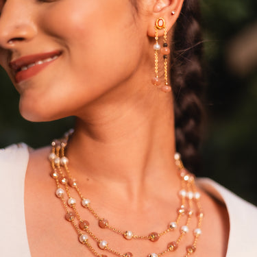 Peach Moonstone & Pearl Layered Necklace