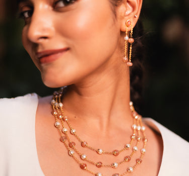 Peach Moonstone & Pearl Layered Necklace