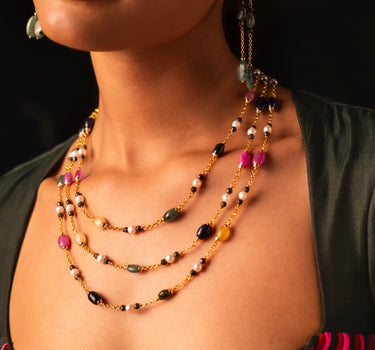 Multi Sapphire & Pearl Layered Necklace