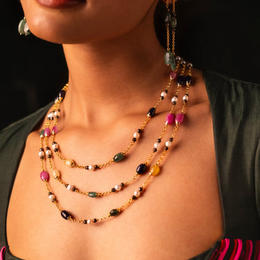 Multi Sapphire & Pearl Layered Necklace